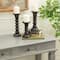 Dark Brown Mango Wood Traditional Ridged Candle Holder Set